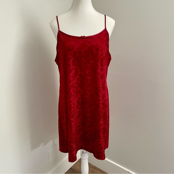 Vintage Red Velvet Burnout Floral Slip Dress Size 1X - Picture 1 of 6